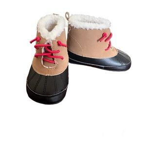 Carters Baby Tan and Black Duck Boots with Red Laces 6-9 months